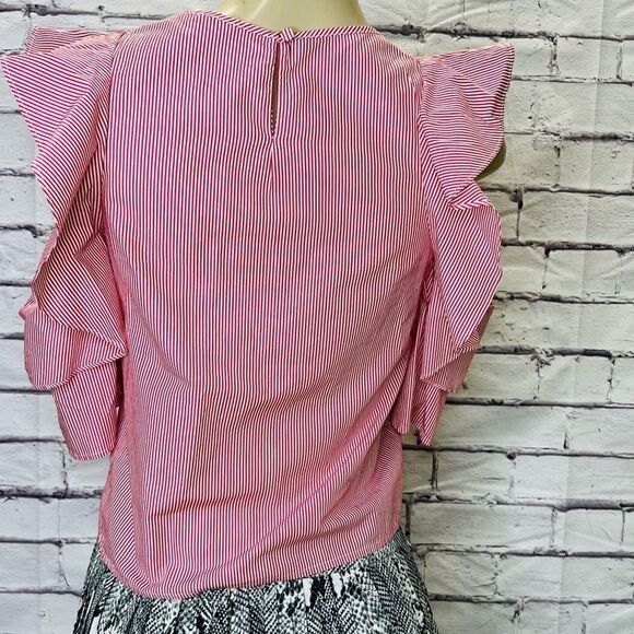 Club Monaco Red White Striped Cold Shoulder Top size XS - Picture 4 of 6